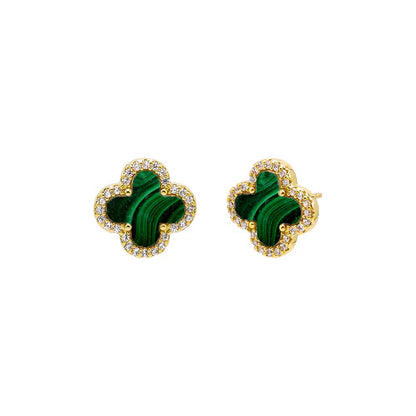 Pave Outlined Four Leaf Clover Stud Earring