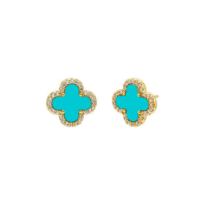 Pave Outlined Four Leaf Clover Stud Earring