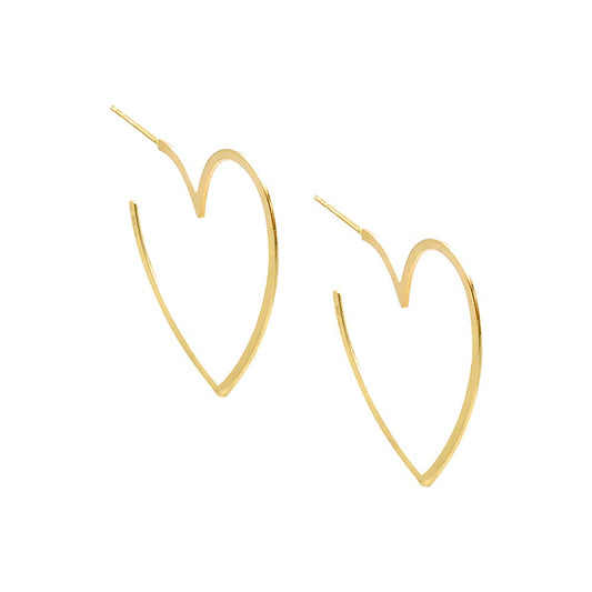 Solid Open Heart Hoop Earring 14K