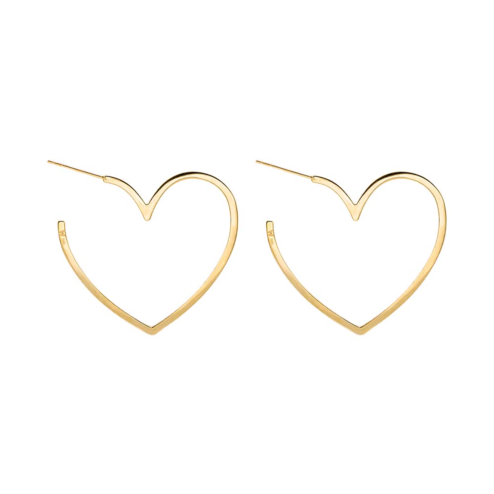 Solid Open Heart Hoop Earring 14K