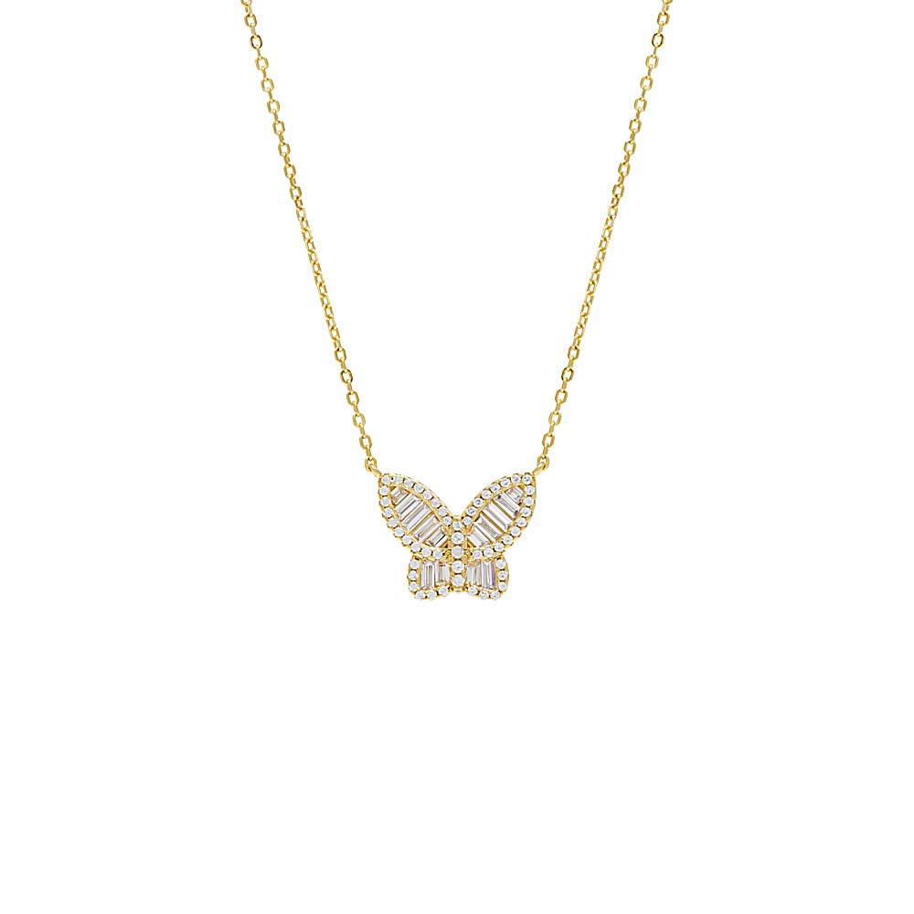 Large Pavé X Baguette Butterfly Necklace