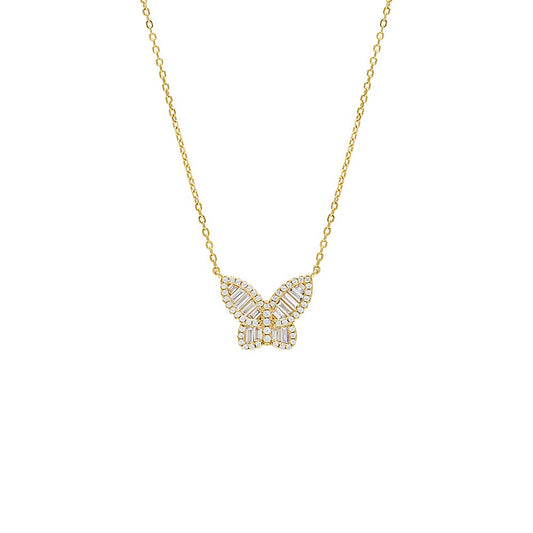 Large Pavé X Baguette Butterfly Necklace