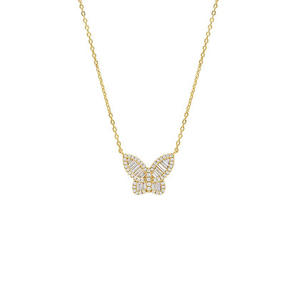 Small Pavé X Baguette Butterfly Necklace