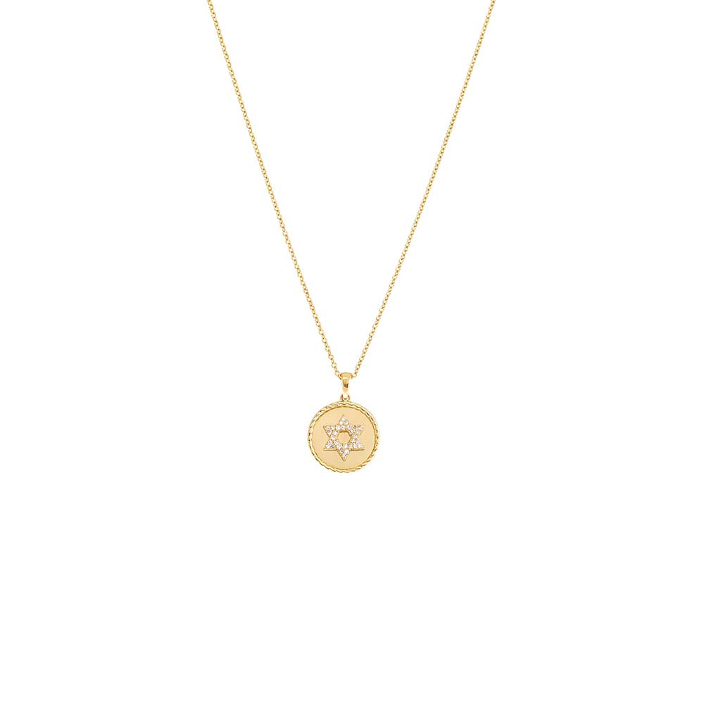 Diamond Pave Star Of David Disc Necklace 14K