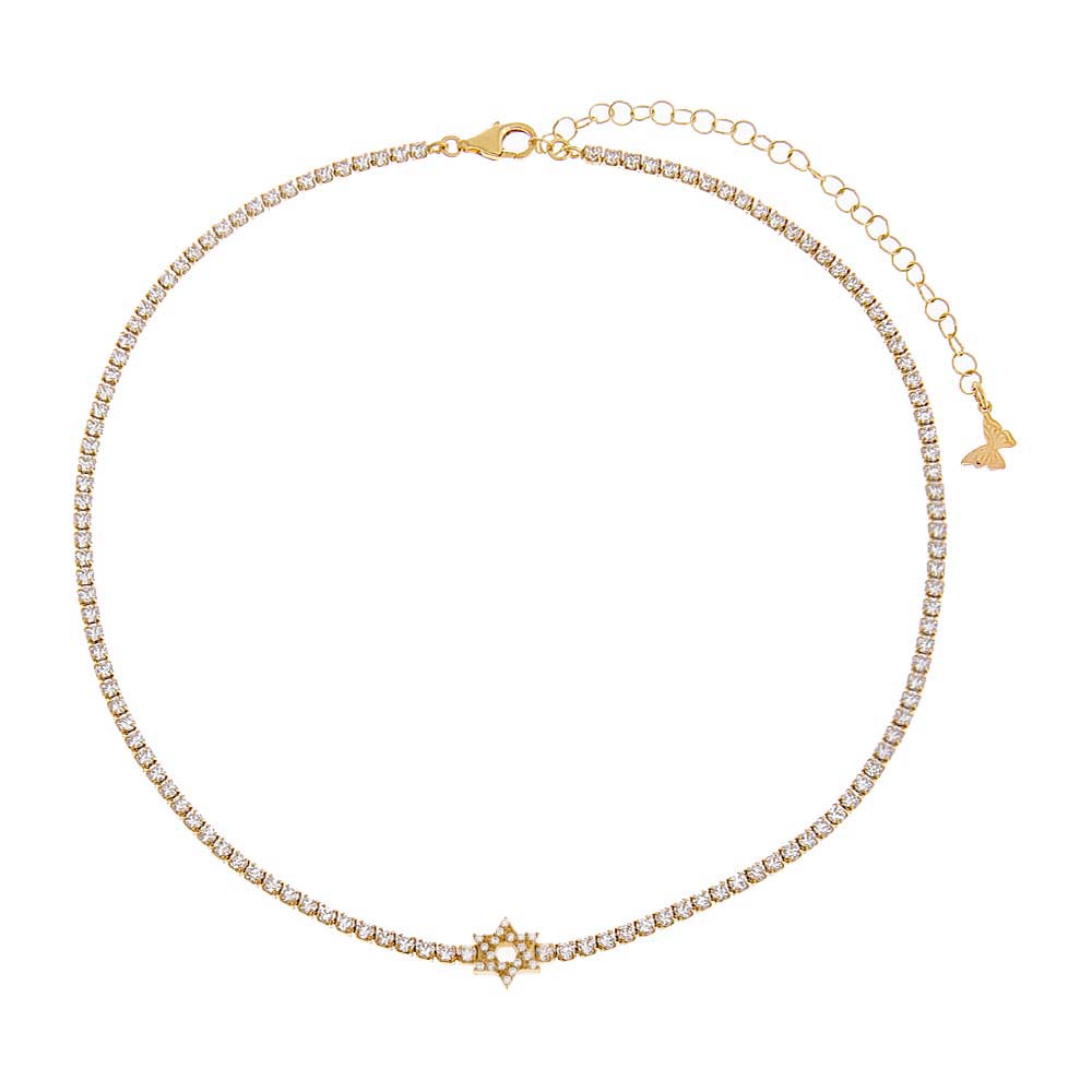 Pave CZ Star Of David Tennis Choker