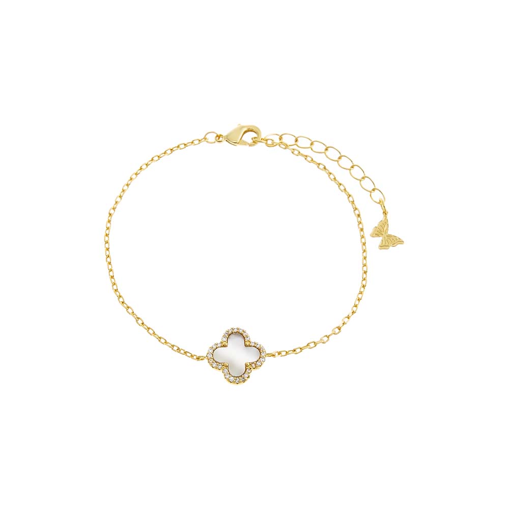 Pave Outlined Four Leaf Clover Bracelet