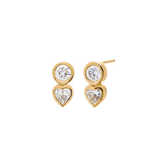 Lab Grown Diamond Solitaire X Heart Bezel Stud Earring 14K