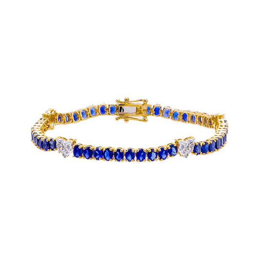 Diamond Pave Accented Sapphire Blue Tennis Bracelet 14K