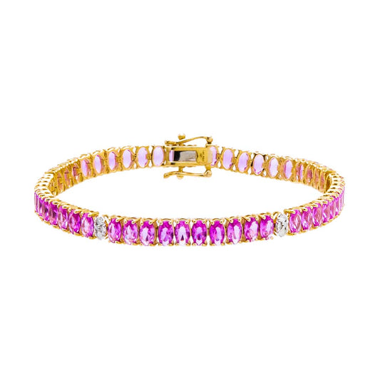 Diamond Pave Accented Sapphire Pink Tennis Bracelet 14K