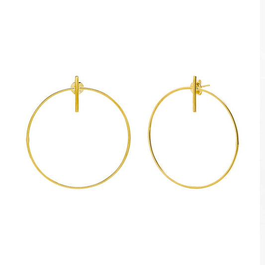 Thin Bar X Open Circle Shape Stud Earring