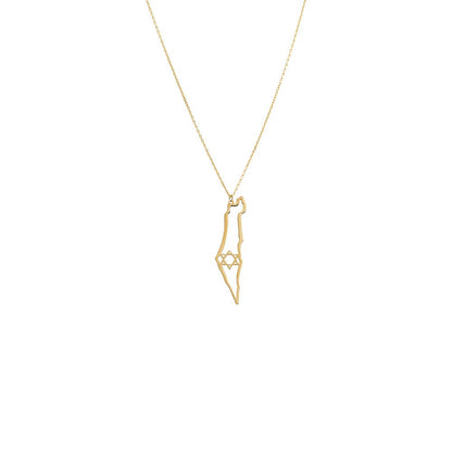 Cutout Star Of David Map Of Israel Necklace 14K