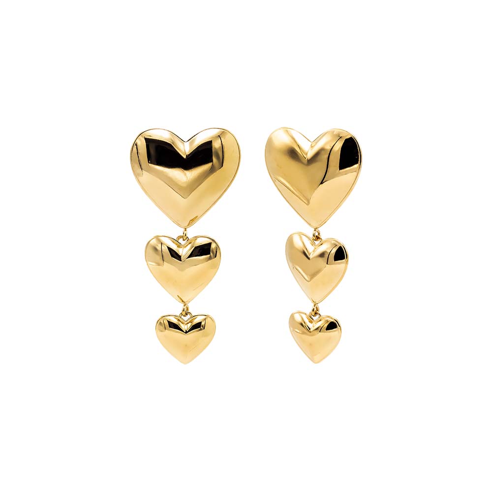 Solid Triple Graduated Heart Drop Stud Earring