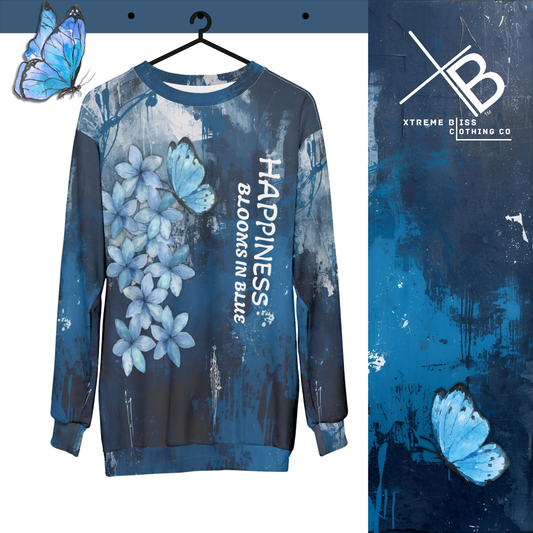 Blue Happiness Blooms In Blue - Cozy Fall Apparel, Casual Streetwear
