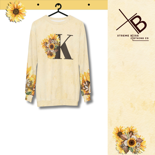 Yellow Floral With Letter - Cozy Fall Apparel, Casual Streetwear - Personalizable - One Letter