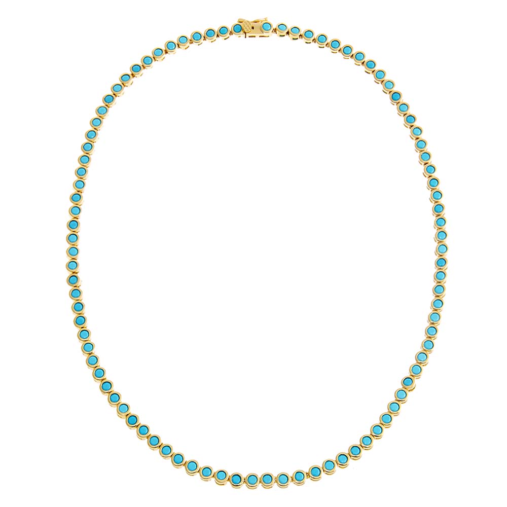 Turquoise CZ Bezel Tennis Necklace