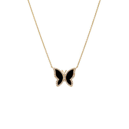 Pavé Diamond Outline Stone Butterfly Necklace 14K