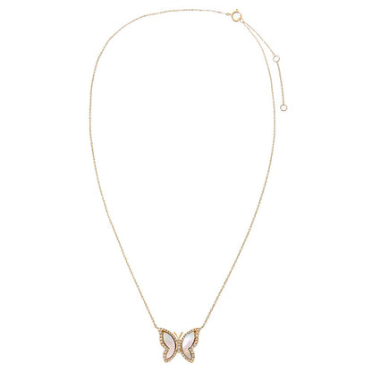 Pavé Diamond Outline Stone Butterfly Necklace 14K