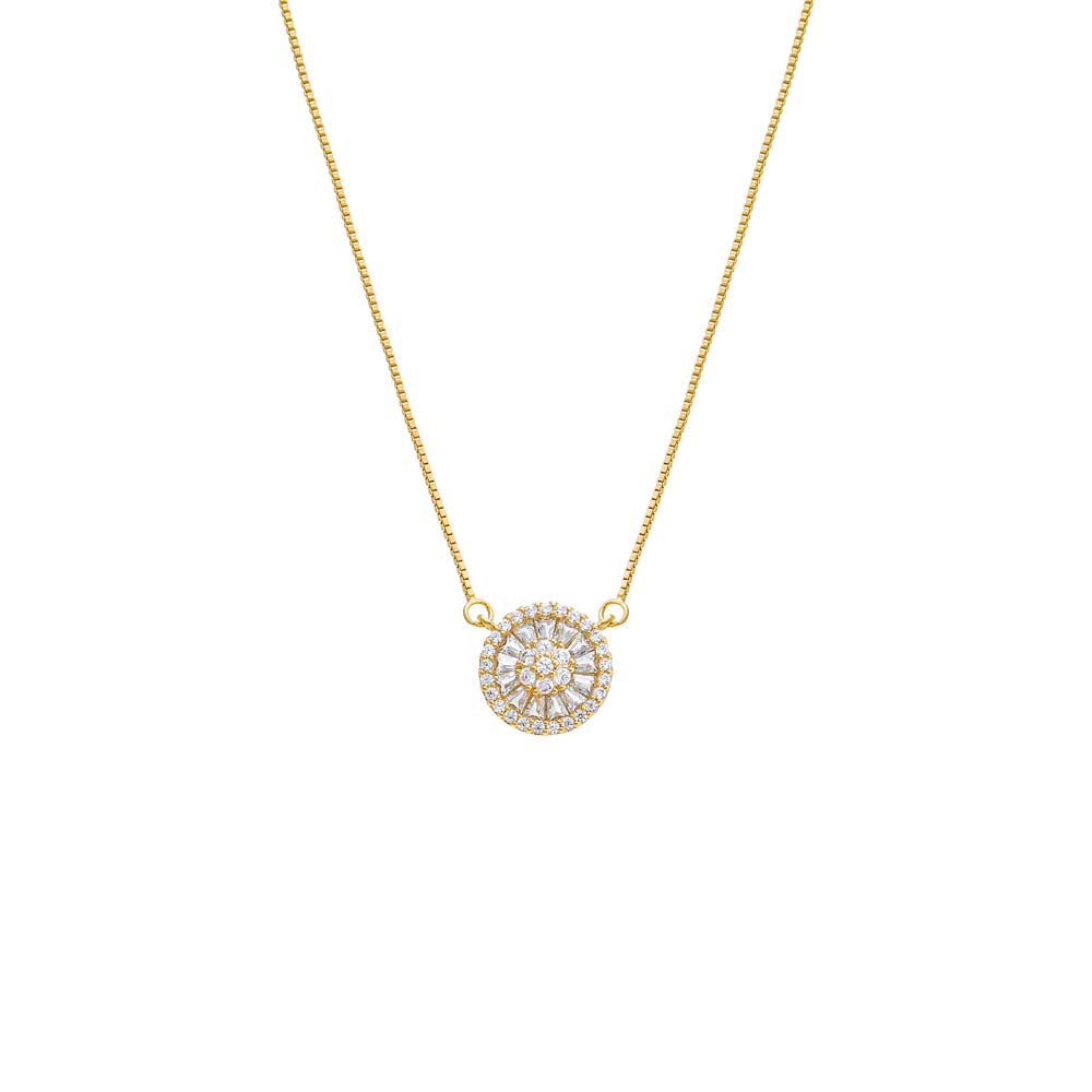 Pave X Baguette Round Pendant Necklace