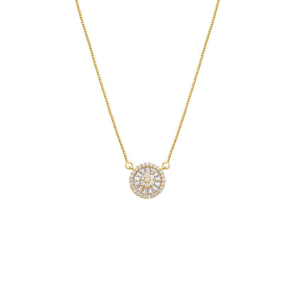 Pave X Baguette Round Pendant Necklace