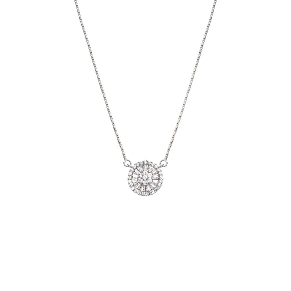 Pave X Baguette Round Pendant Necklace