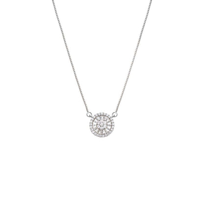 Pave X Baguette Round Pendant Necklace