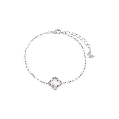 Pave Outlined Four Leaf Clover Bracelet