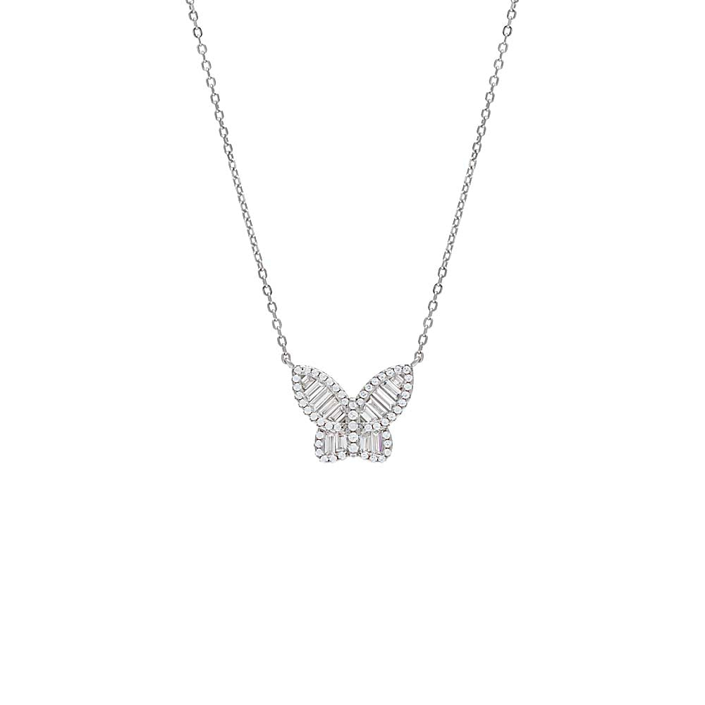 Large Pavé X Baguette Butterfly Necklace