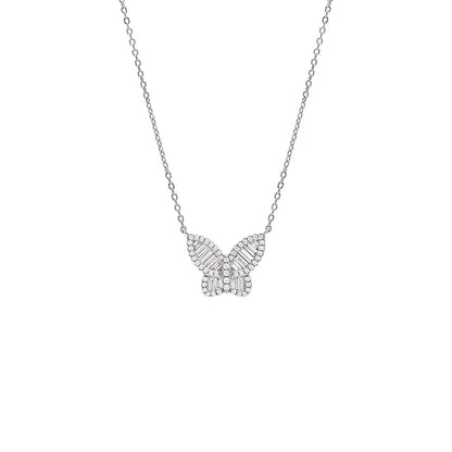 Large Pavé X Baguette Butterfly Necklace