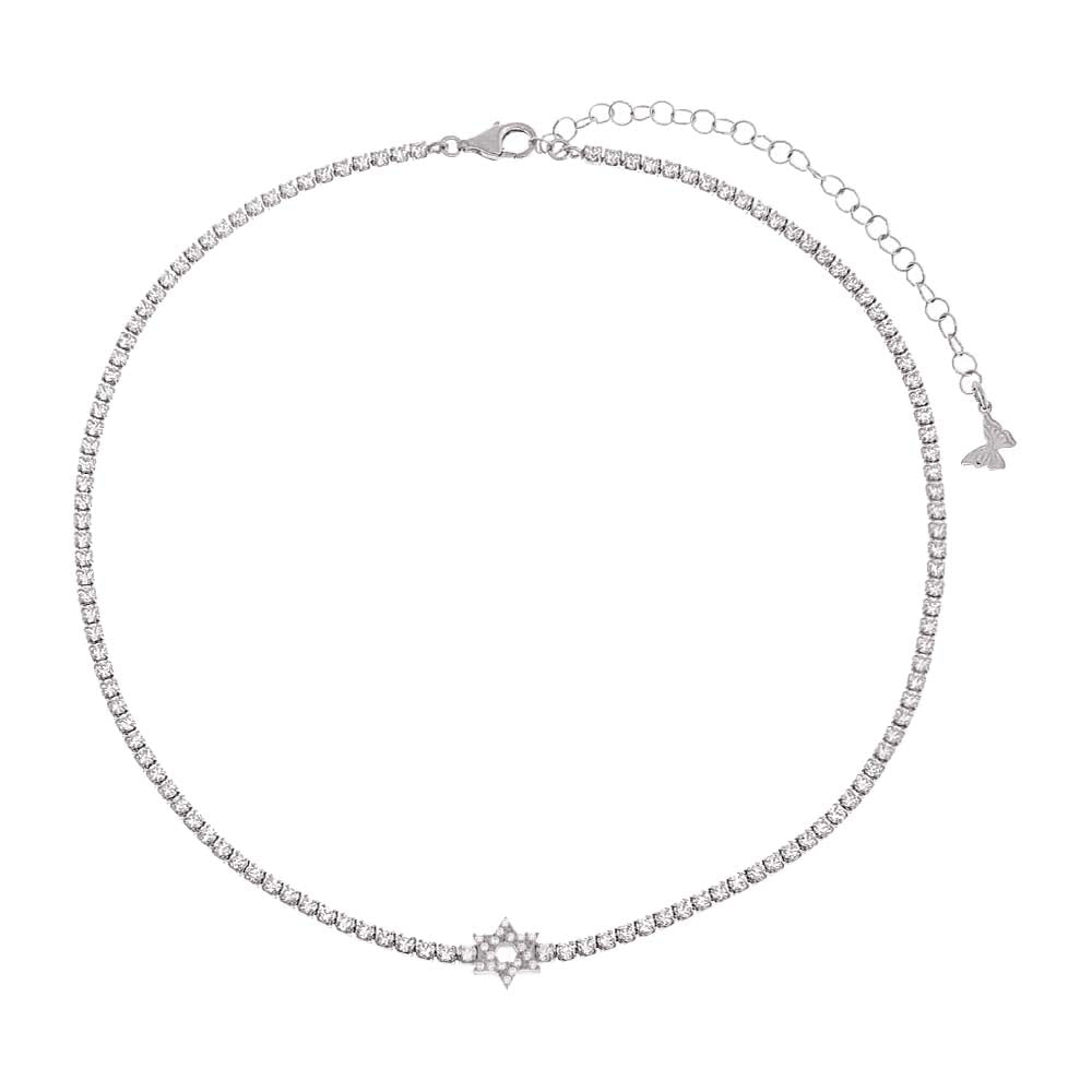 Pave CZ Star Of David Tennis Choker