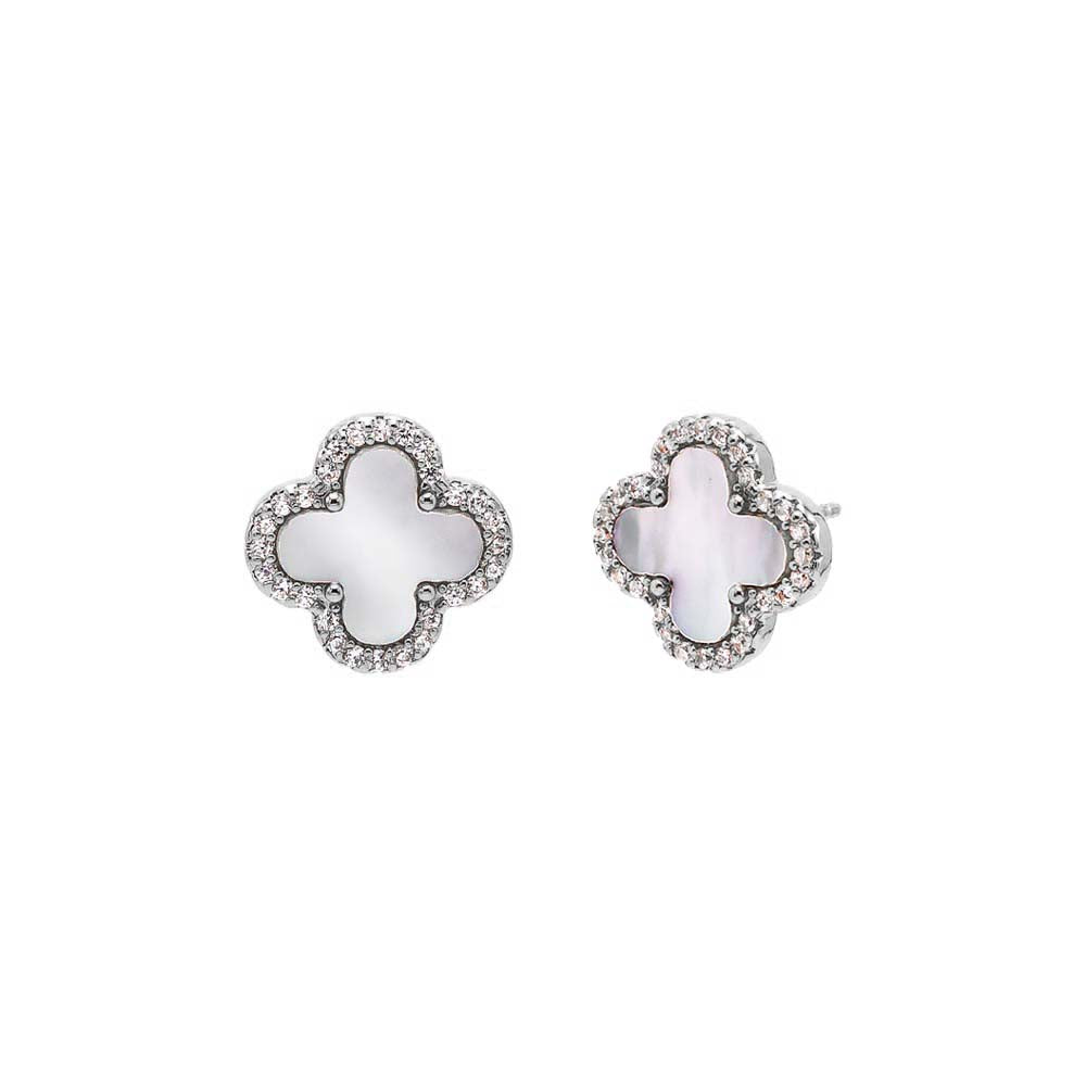 Pave Outlined Four Leaf Clover Stud Earring