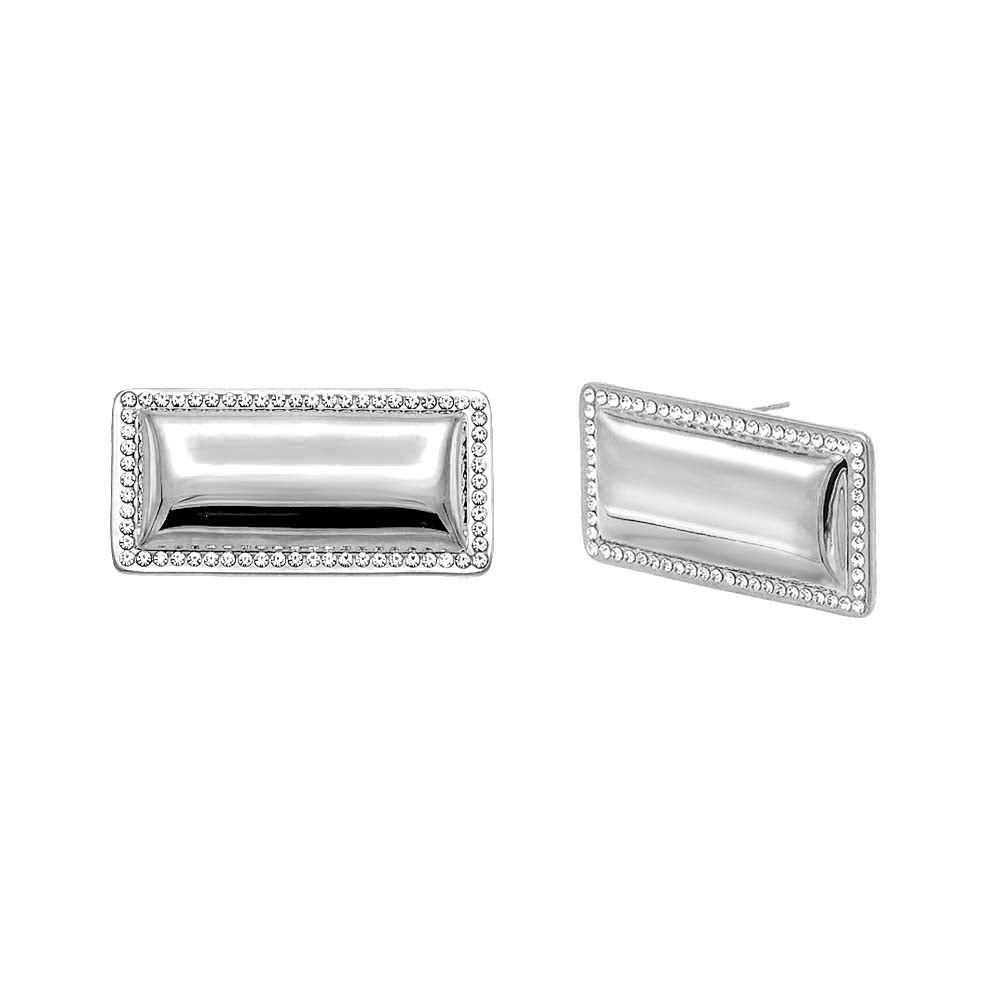 Pave Outlined Rectangular Statement Stud Earring