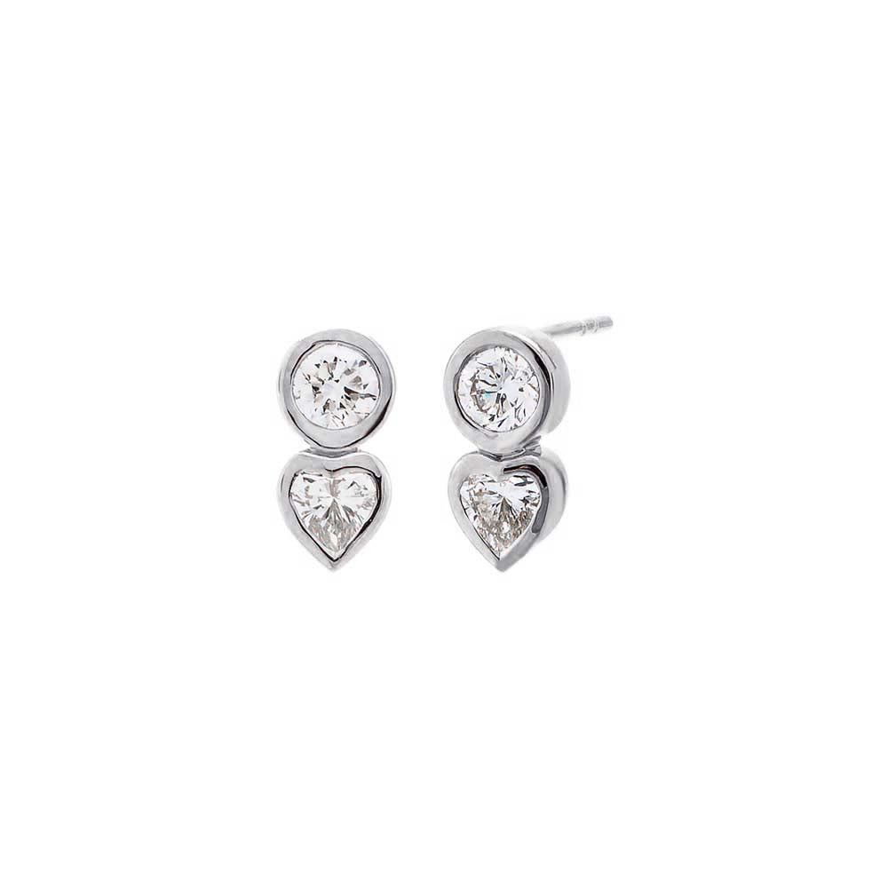 Lab Grown Diamond Solitaire X Heart Bezel Stud Earring 14K